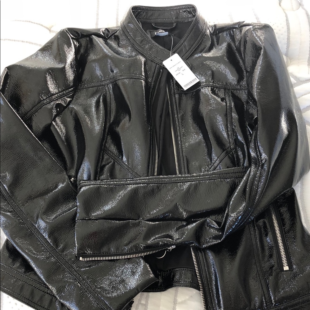 NWT black crackled vynil bomber jacket